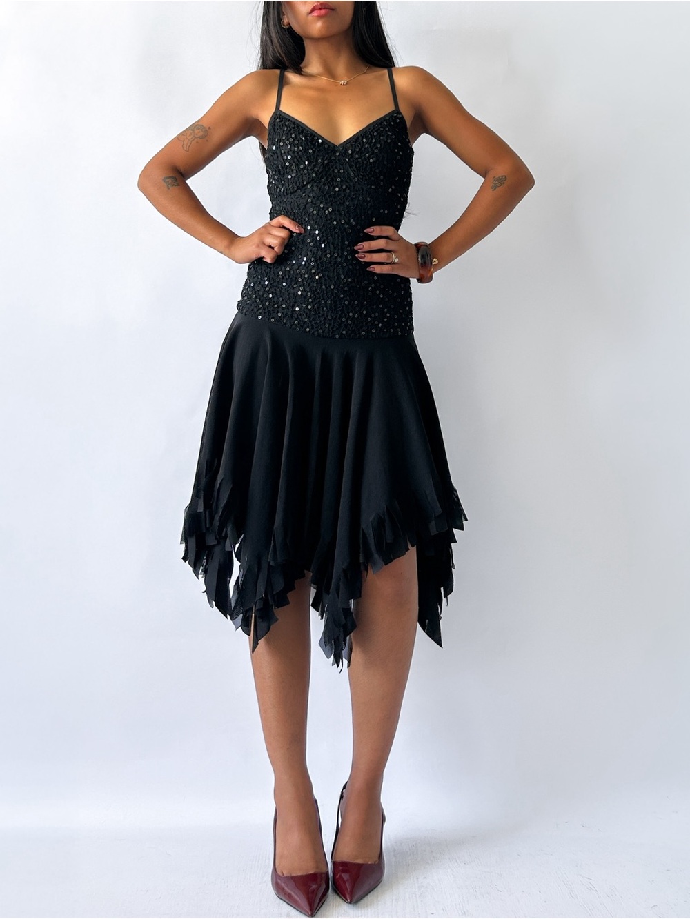 Vintage Y2K XS Clothing Black Sequin Asymmetrical Dress Size Small